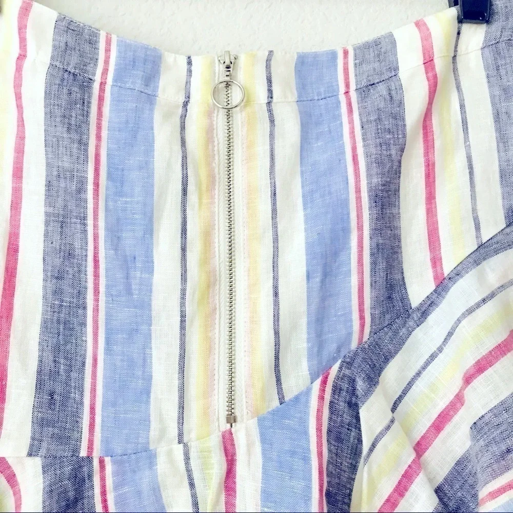 New! Parker Linen Bohemian Striped Ruffle Tier Beach Mini Skirt